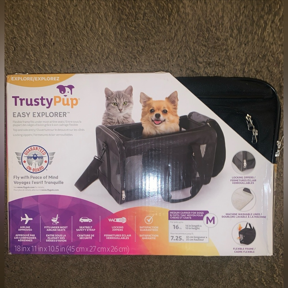 Easy Explorer Medium Guaranteed On-Board Travel Pet Carrier, Black, 16 lb Limit